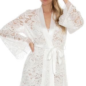 In Bloom by Jonquil White Lace Wrap Robe XL.